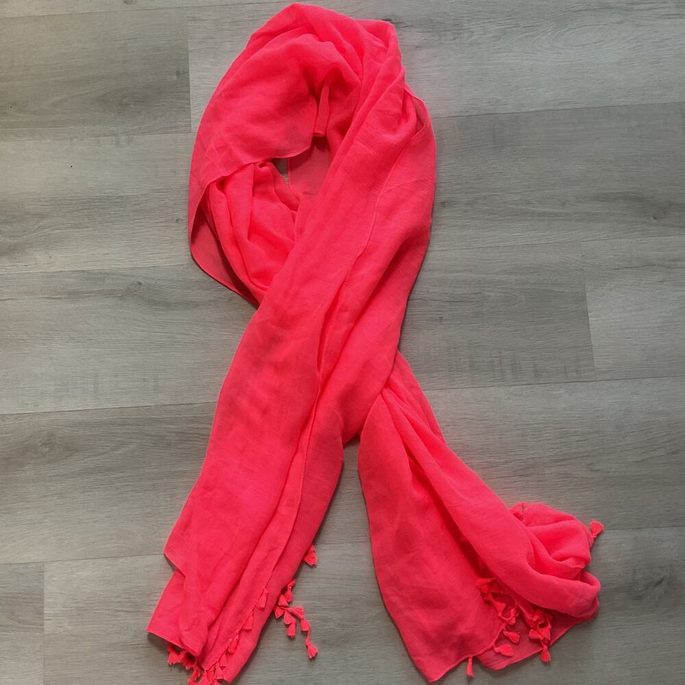 Womens Rectangle Fringed Scarf Hot Pink Summer Shawl Beach Cover 74 x 43